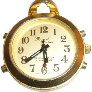 Marcel Drucker Talking Alarm Quartz Pocket Watch Gold Tone 21-688 Japan Movt